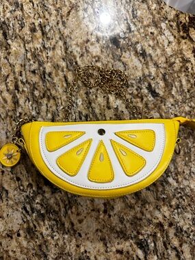 Yellow & White Lemon Slice Crossbody Purse with Gold Chain